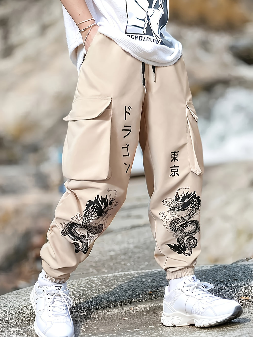 Men's Cargo Pants - Drawstring Elastic Waist
