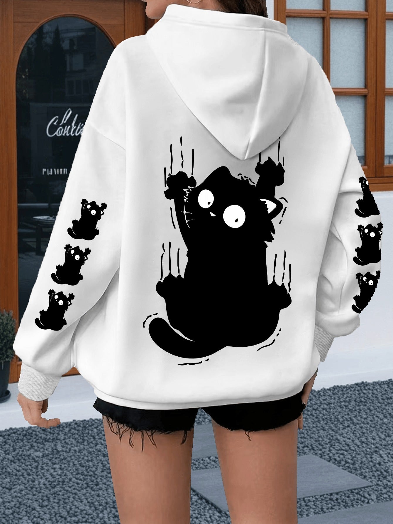 Women's Plus Size Cat Print Hoodie - Casual Sweatshirt