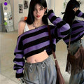 Women's Y2K Color Block Knit Pullover - Short Sleeve