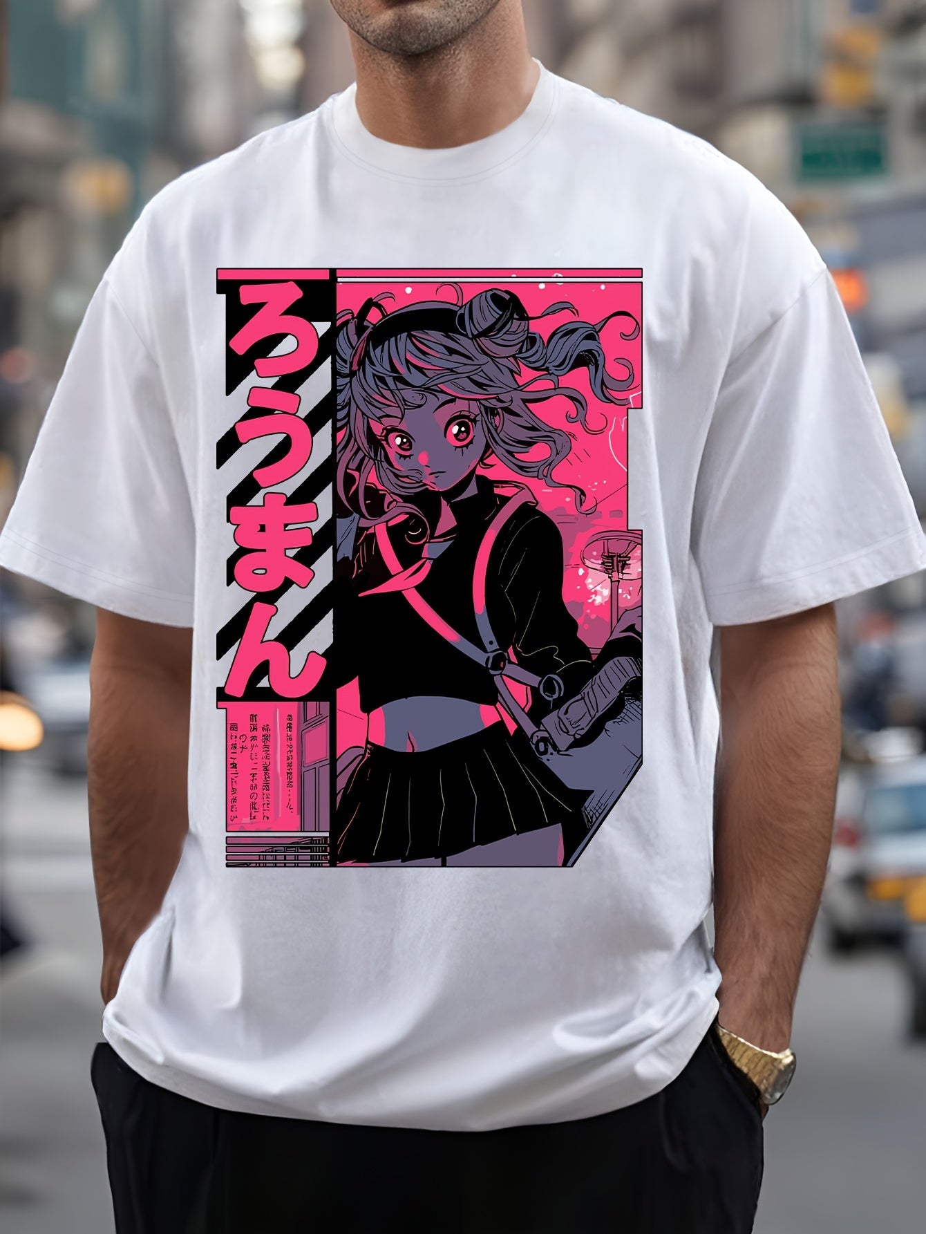 Men's Anime Print T-Shirt - Lightweight Crew Neck Tee
