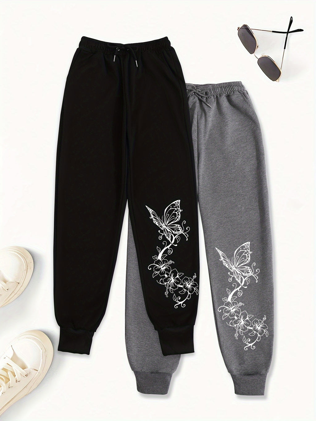 Women's Butterfly Print Sports Pants - Casual Joggers