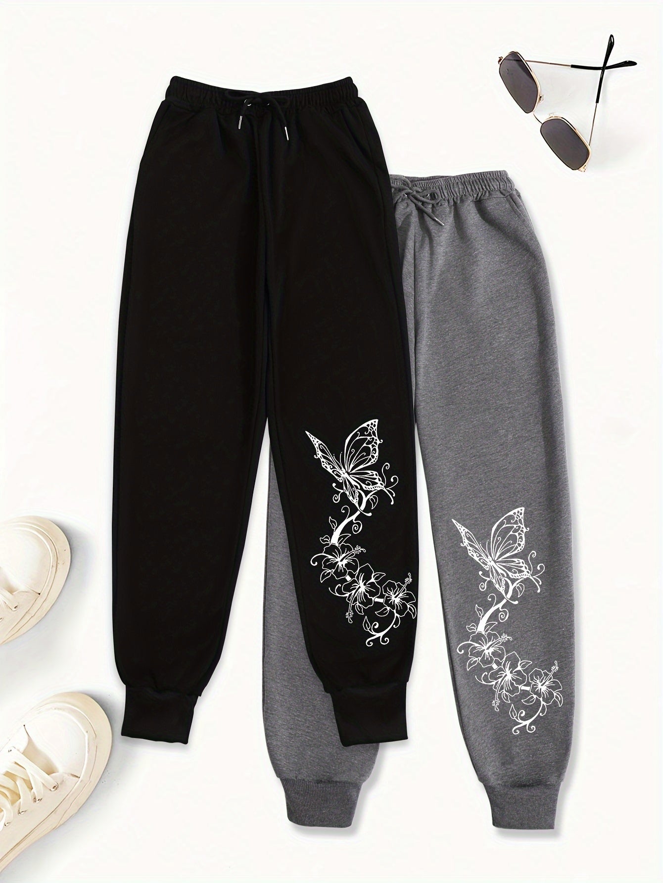 Women's Butterfly Print Sports Pants - Casual Joggers