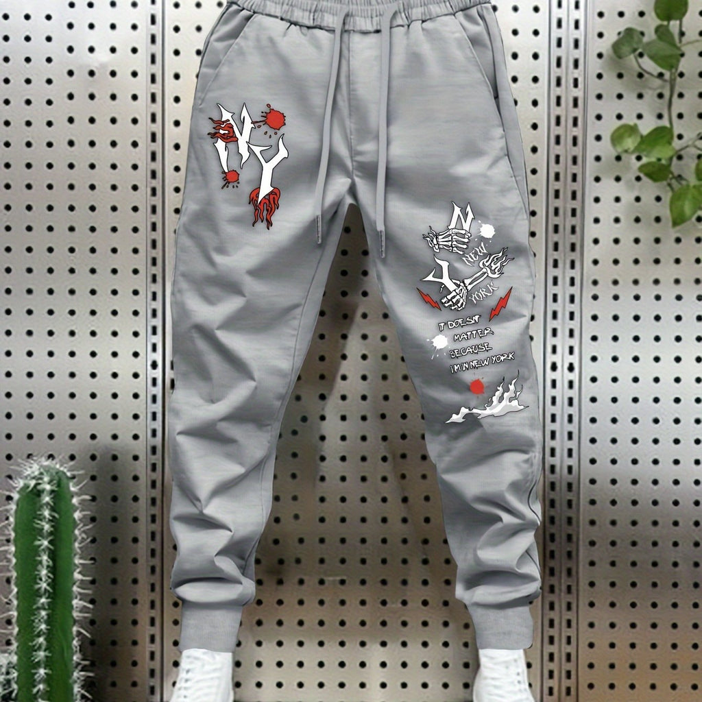 Men's Graphic Print Joggers - Stretch Polyester Blend