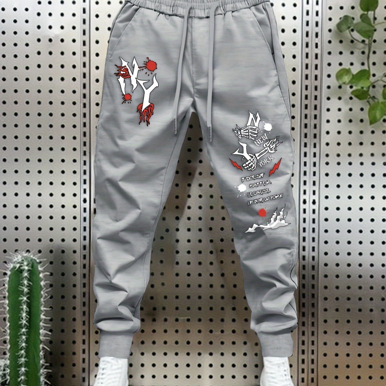 Men's Graphic Print Joggers - Stretch Polyester Blend
