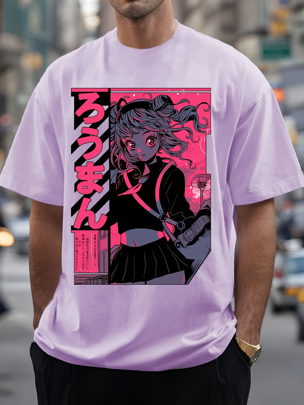 Men's Anime Print T-Shirt - Lightweight Crew Neck Tee