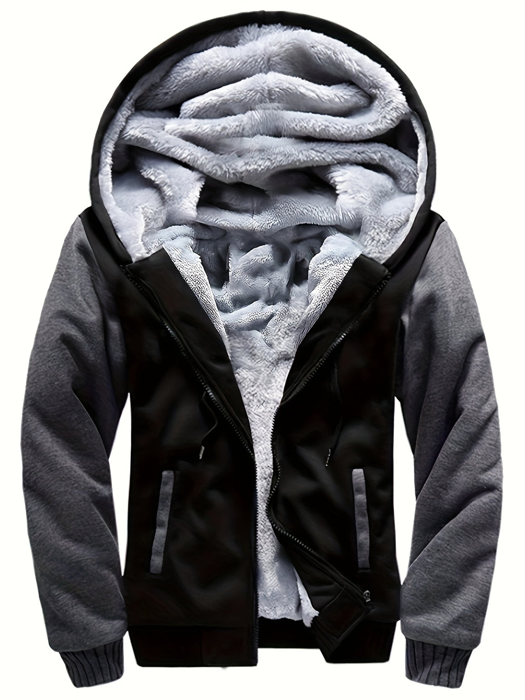 Men's Warm Fleece Hooded Jacket - Color Block Coat