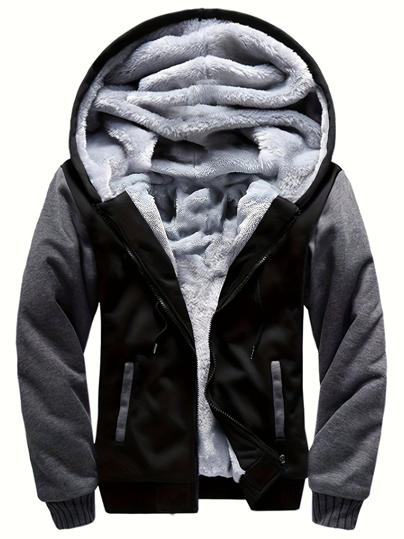 Men's Warm Fleece Hooded Jacket - Color Block Coat