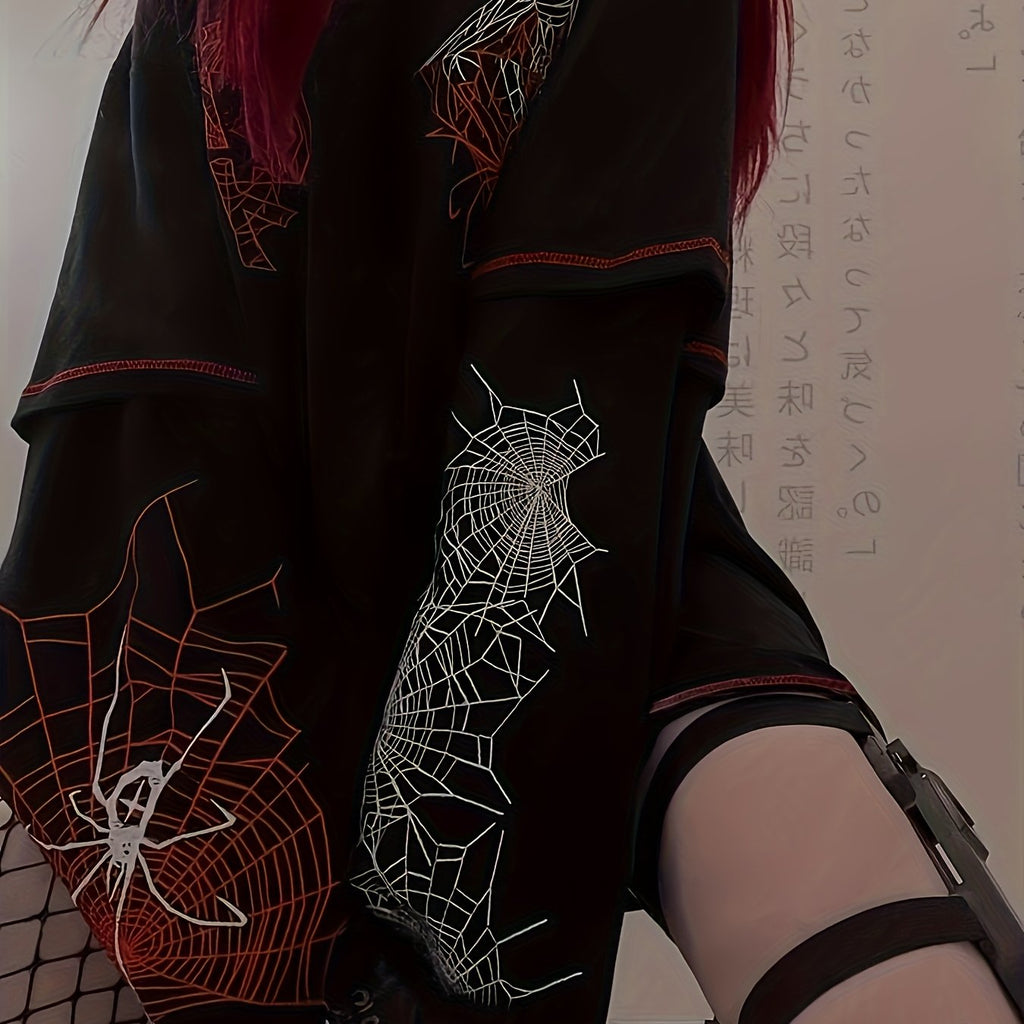 Y2K Spider Web Faux Two-Piece T-Shirt - Long Sleeve
