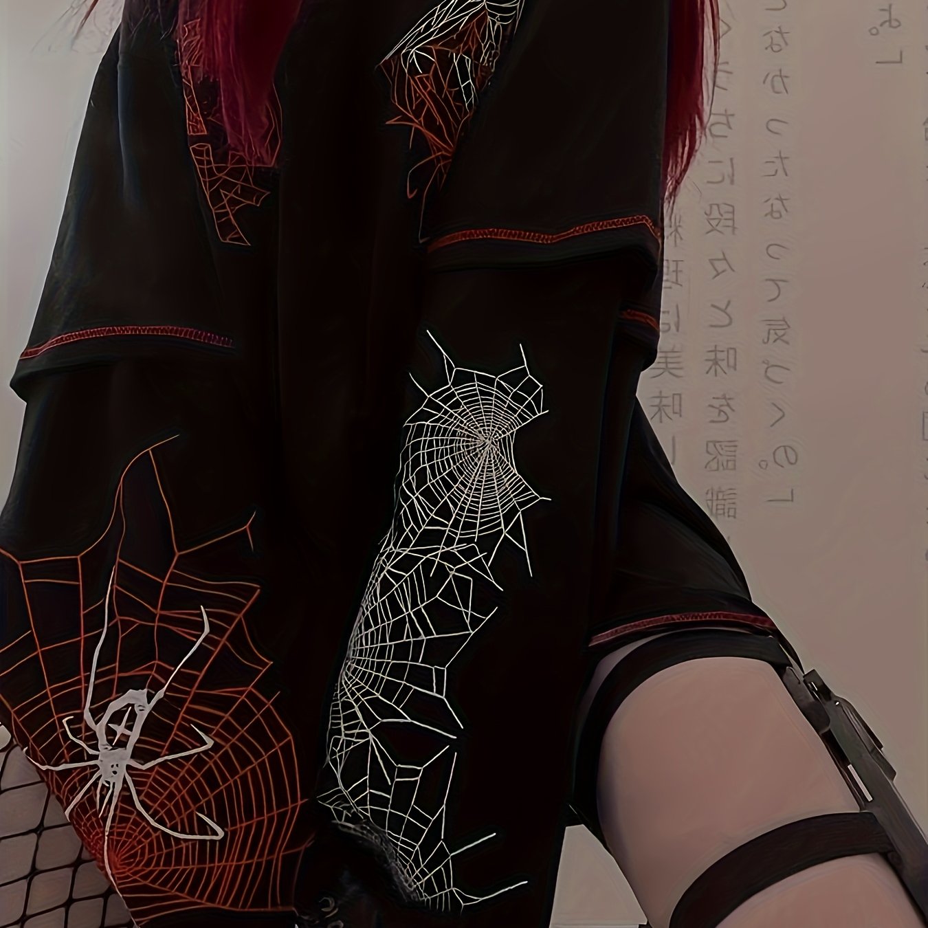 Y2K Spider Web Faux Two-Piece T-Shirt - Long Sleeve