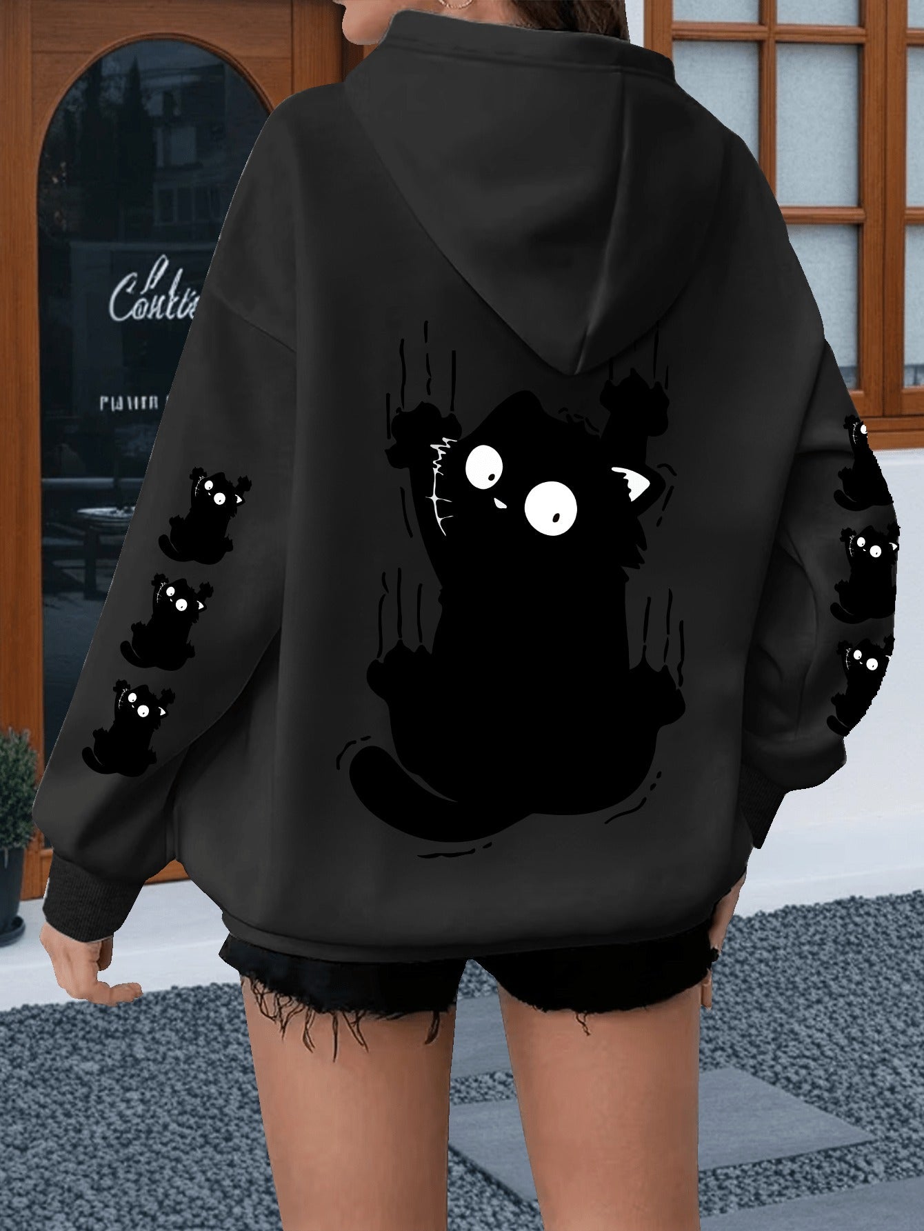 Women's Plus Size Cat Print Hoodie - Casual Sweatshirt