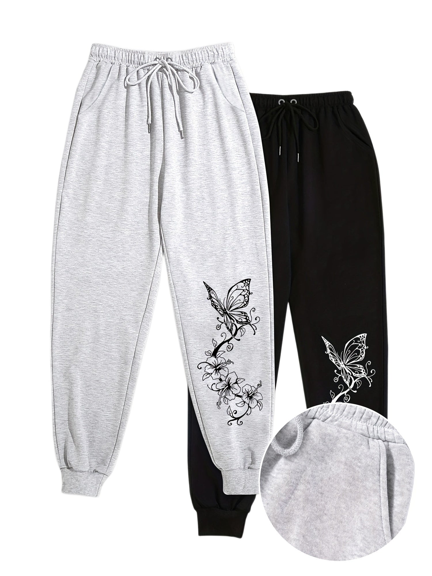 Women's Butterfly Print Sports Pants - Casual Joggers