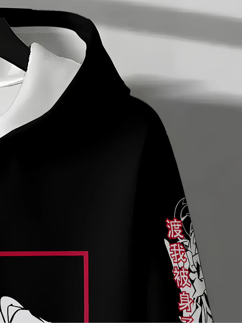 Men's Japanese Anime Hoodie - Black & Red Manga Sweatshirt with Japanese Text & Iconic Characters, Soft Fabric Streetwear for, Daily Wear & Conventions, Hooded Sweater for Manga Fans