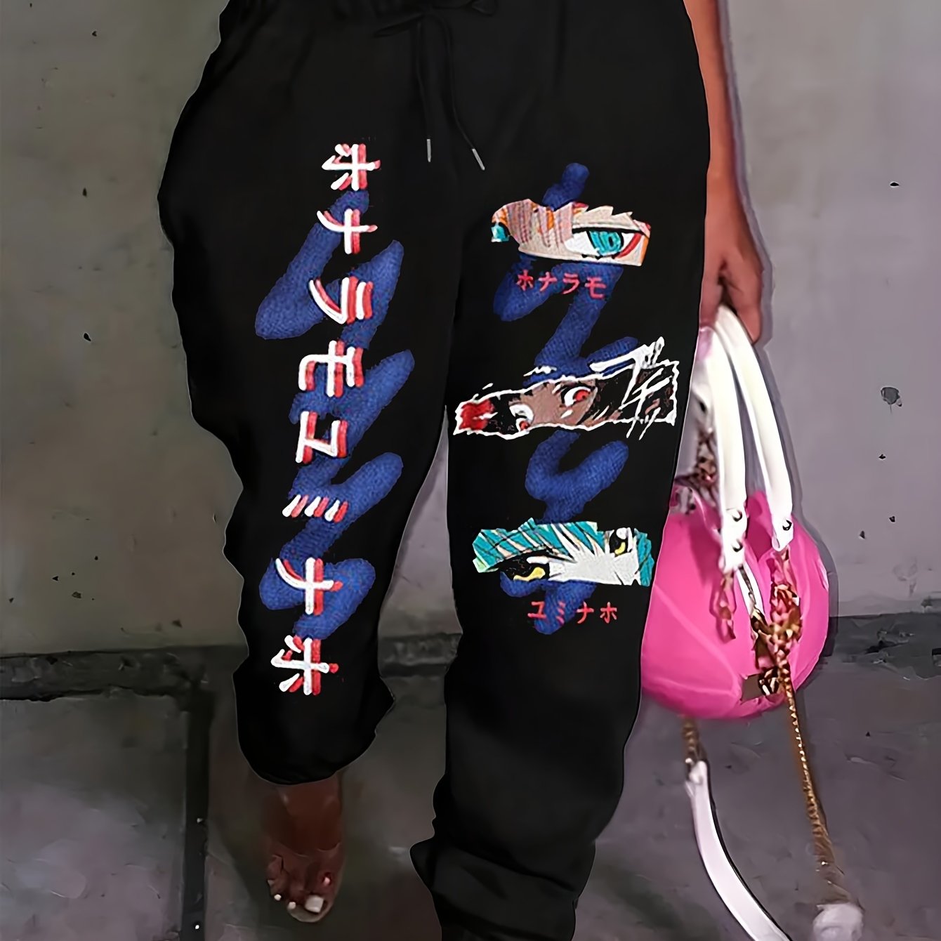 Women's Anime Print Joggers - Casual Drawstring Pants