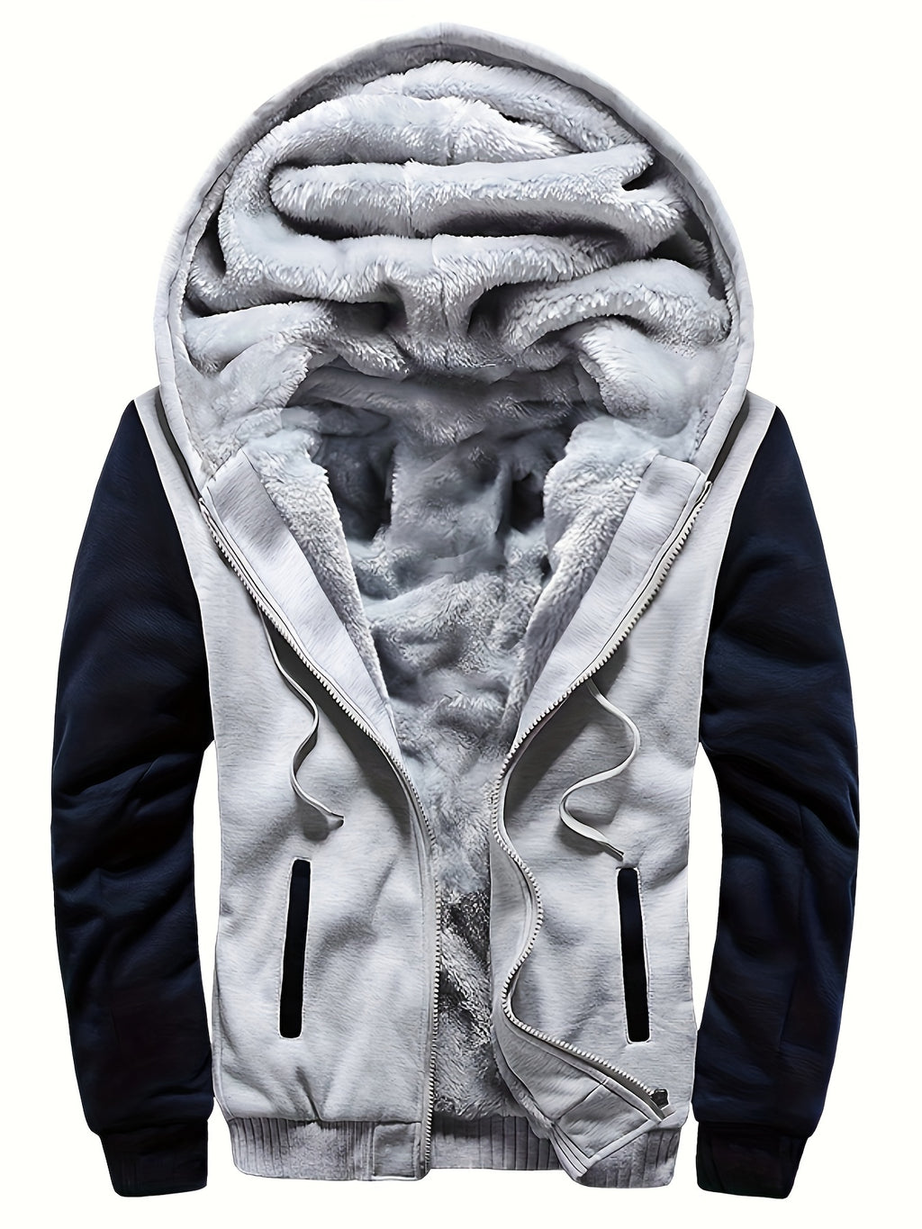 Men's Warm Fleece Hooded Jacket - Color Block Coat