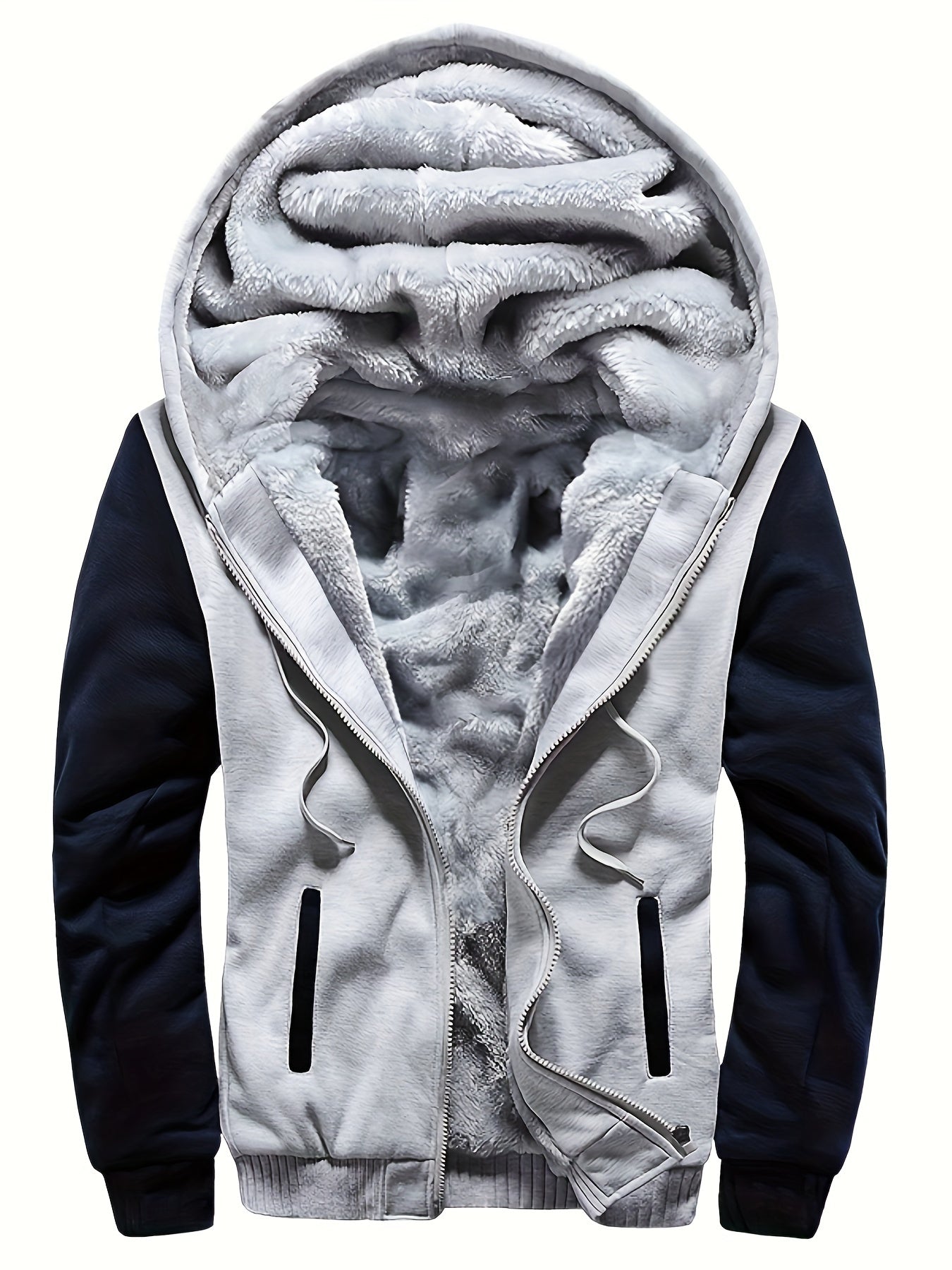 Men's Warm Fleece Hooded Jacket - Color Block Coat