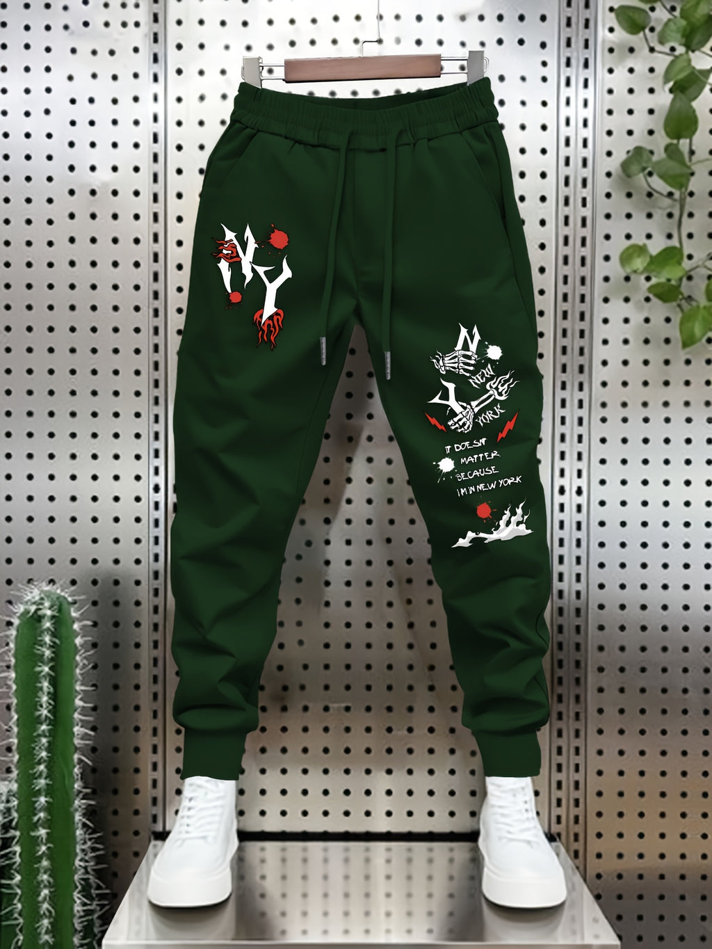 Men's Graphic Print Joggers - Stretch Polyester Blend