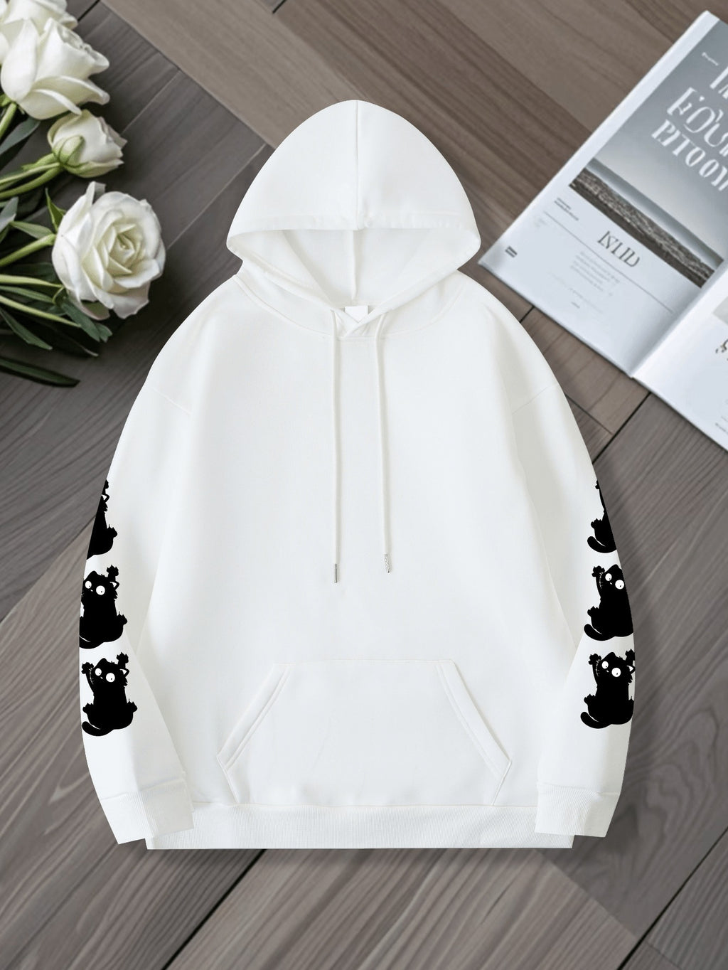 Women's Plus Size Cat Print Hoodie - Casual Sweatshirt
