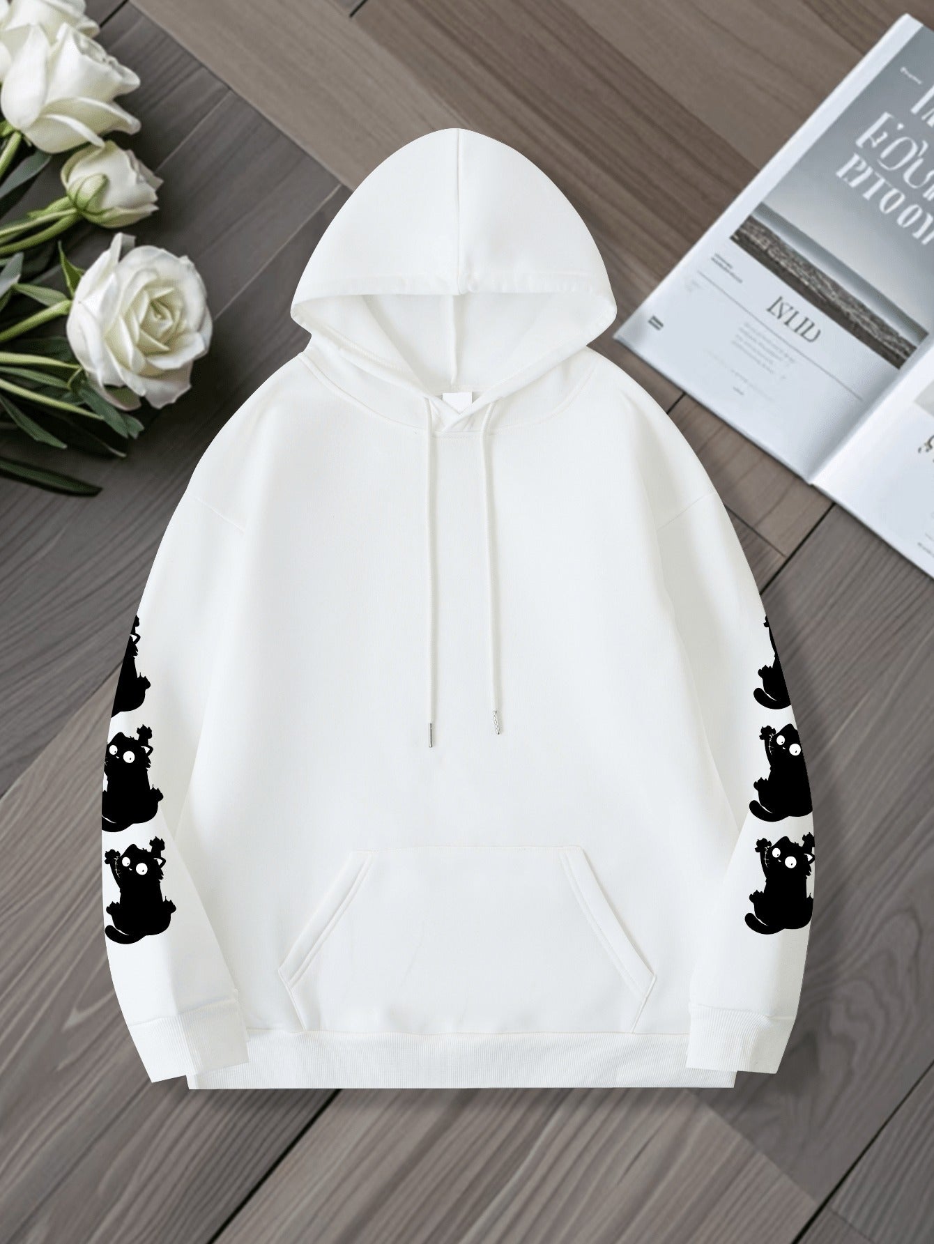 Women's Plus Size Cat Print Hoodie - Casual Sweatshirt