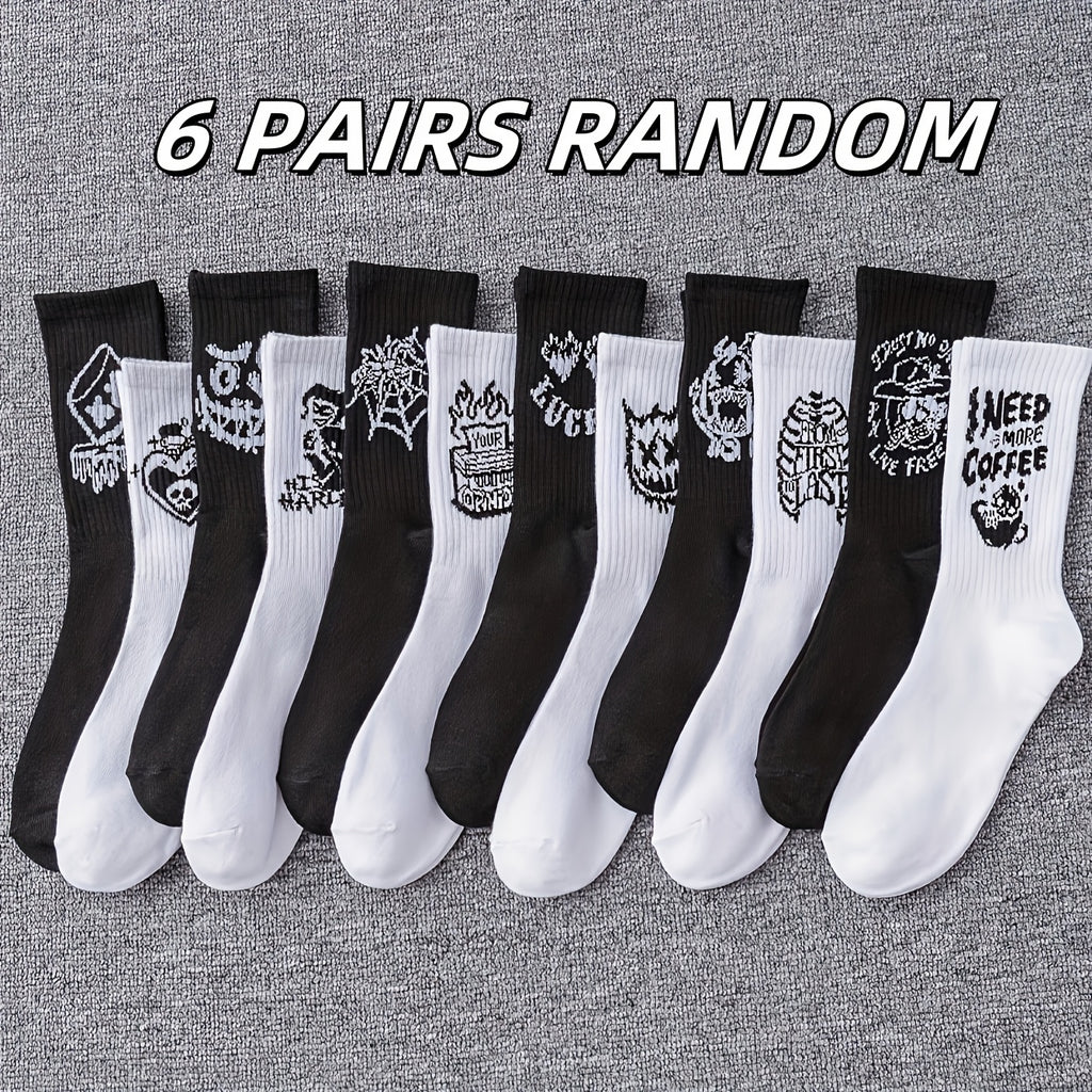 Men's Black & White Graffiti Socks - 6/10 Pack