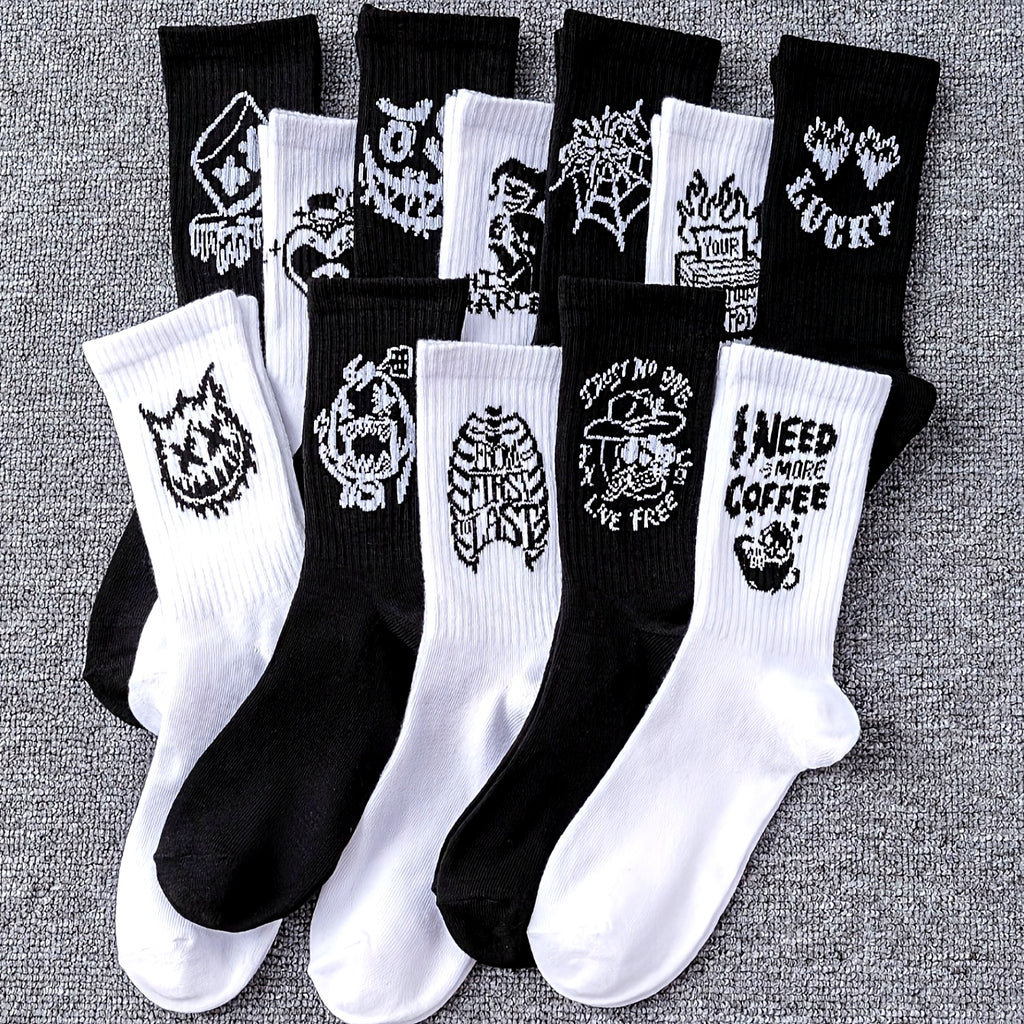 Men's Black & White Graffiti Socks - 6/10 Pack