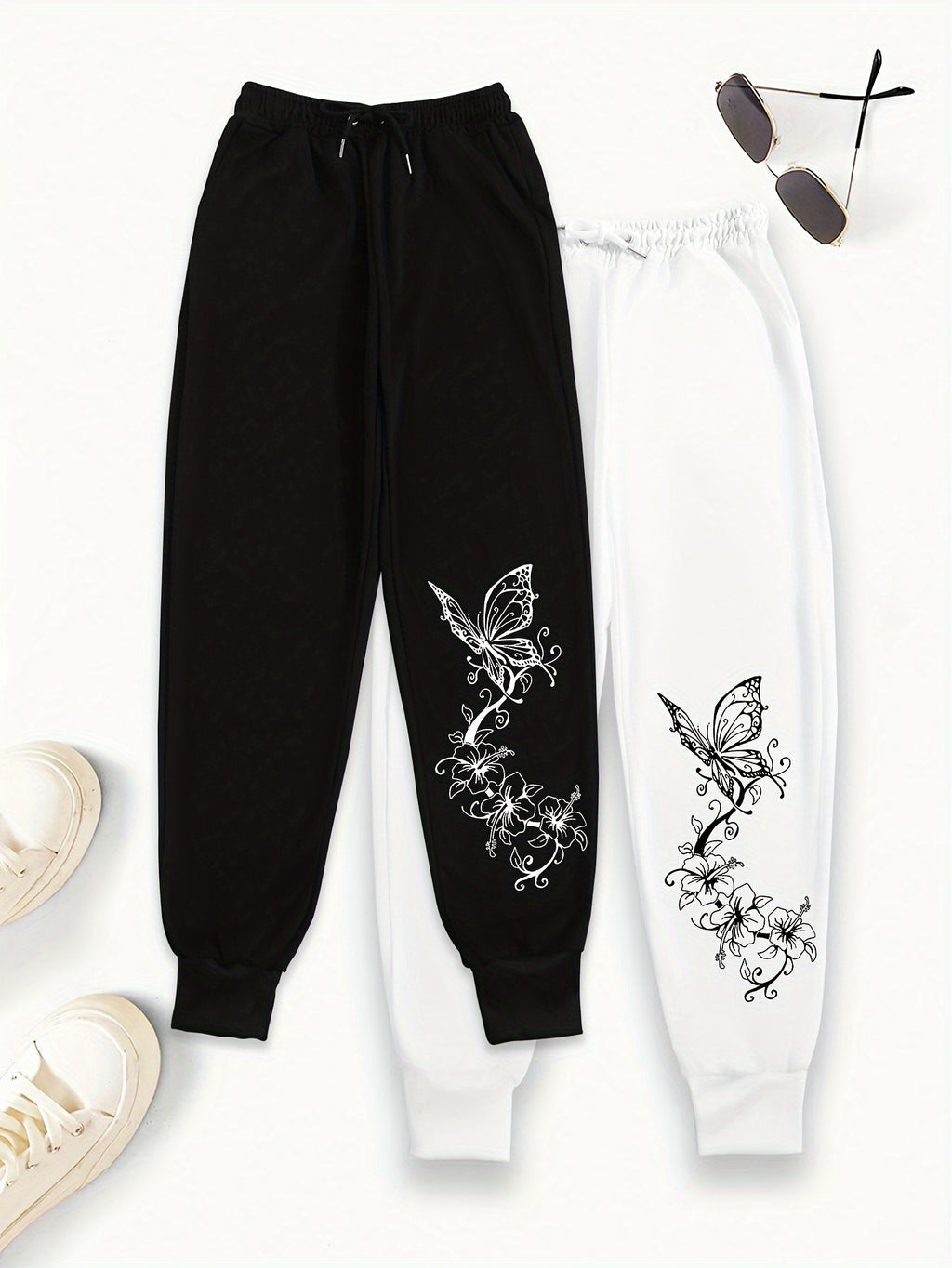 Women's Butterfly Print Sports Pants - Casual Joggers