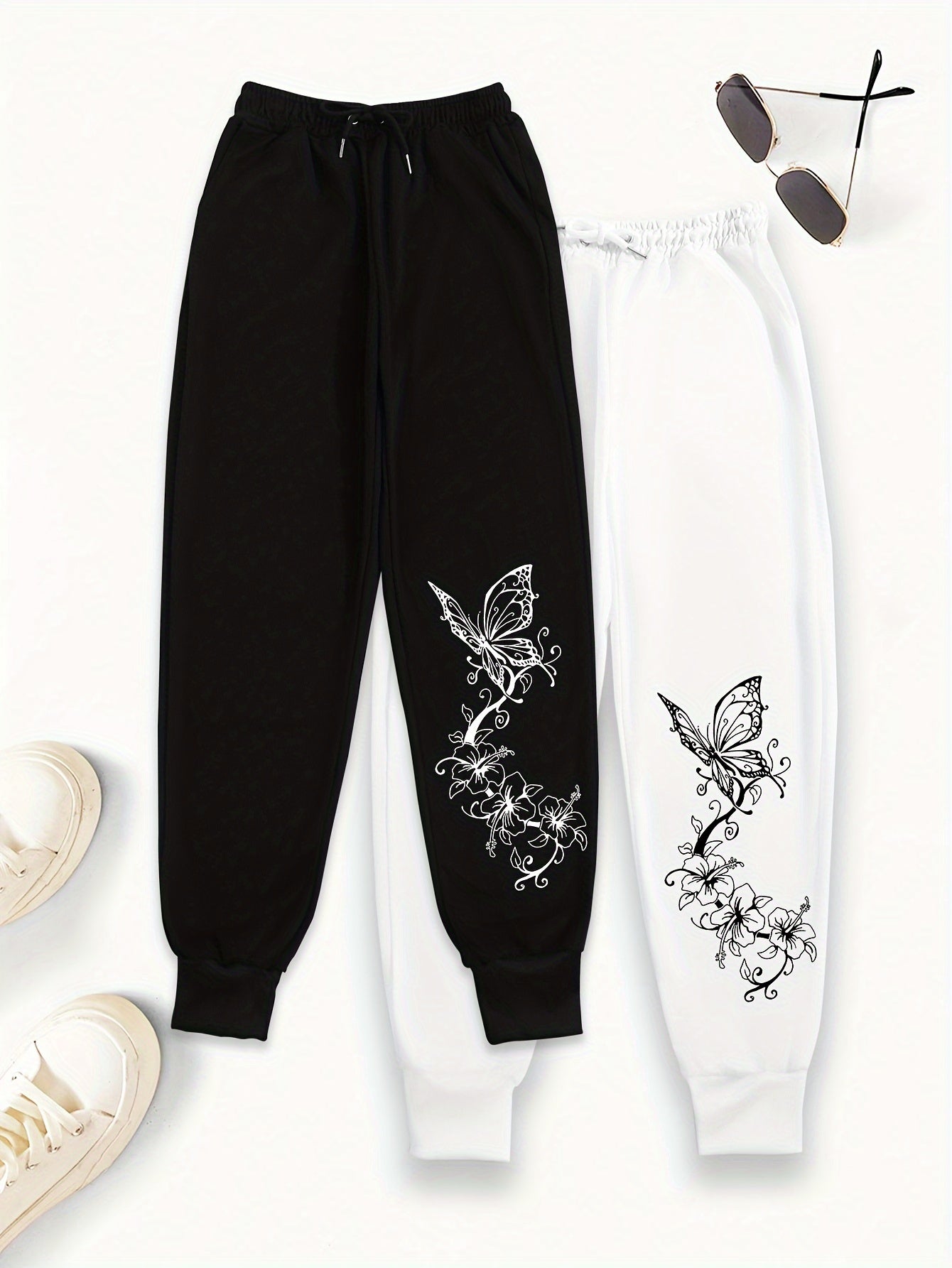 Women's Butterfly Print Sports Pants - Casual Joggers