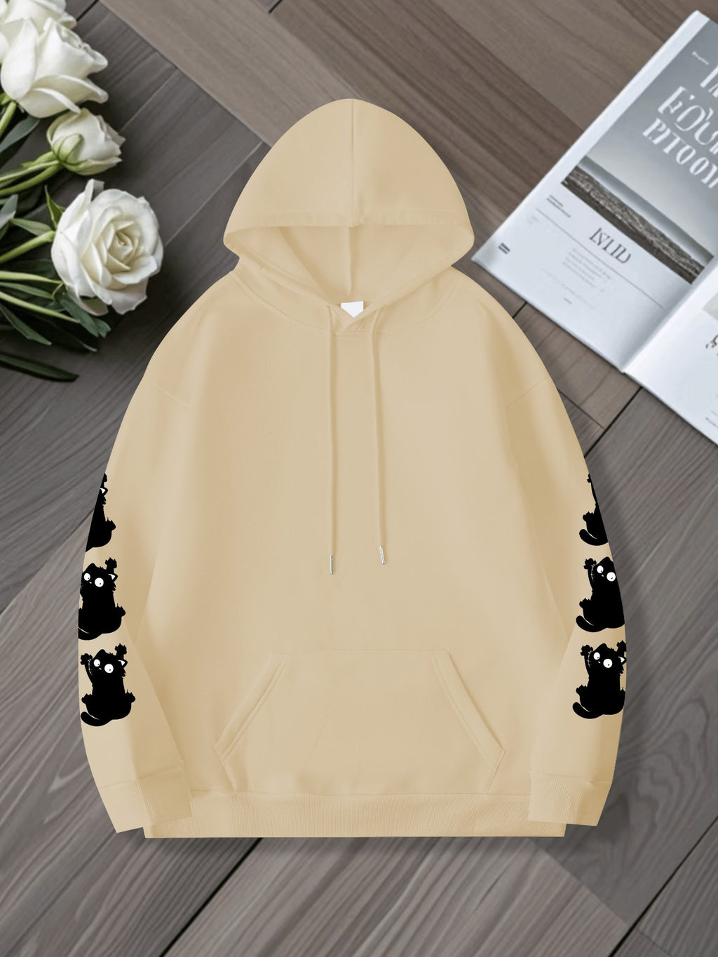 Women's Plus Size Cat Print Hoodie - Casual Sweatshirt