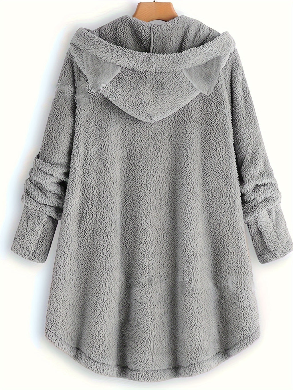Women's Cat Print Teddy Hoodie - Cozy Button Sweatshirt