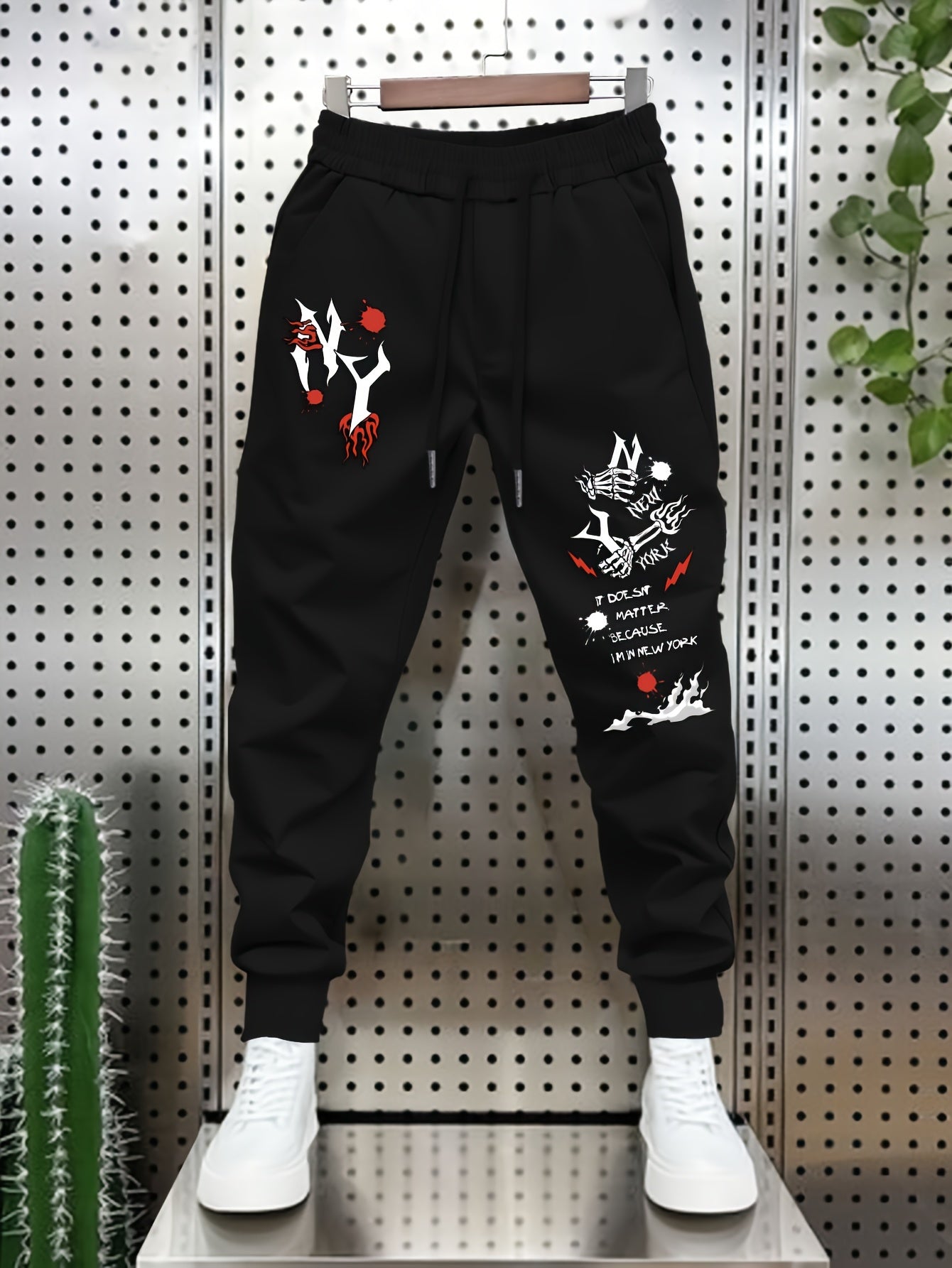 Men's Graphic Print Joggers - Stretch Polyester Blend