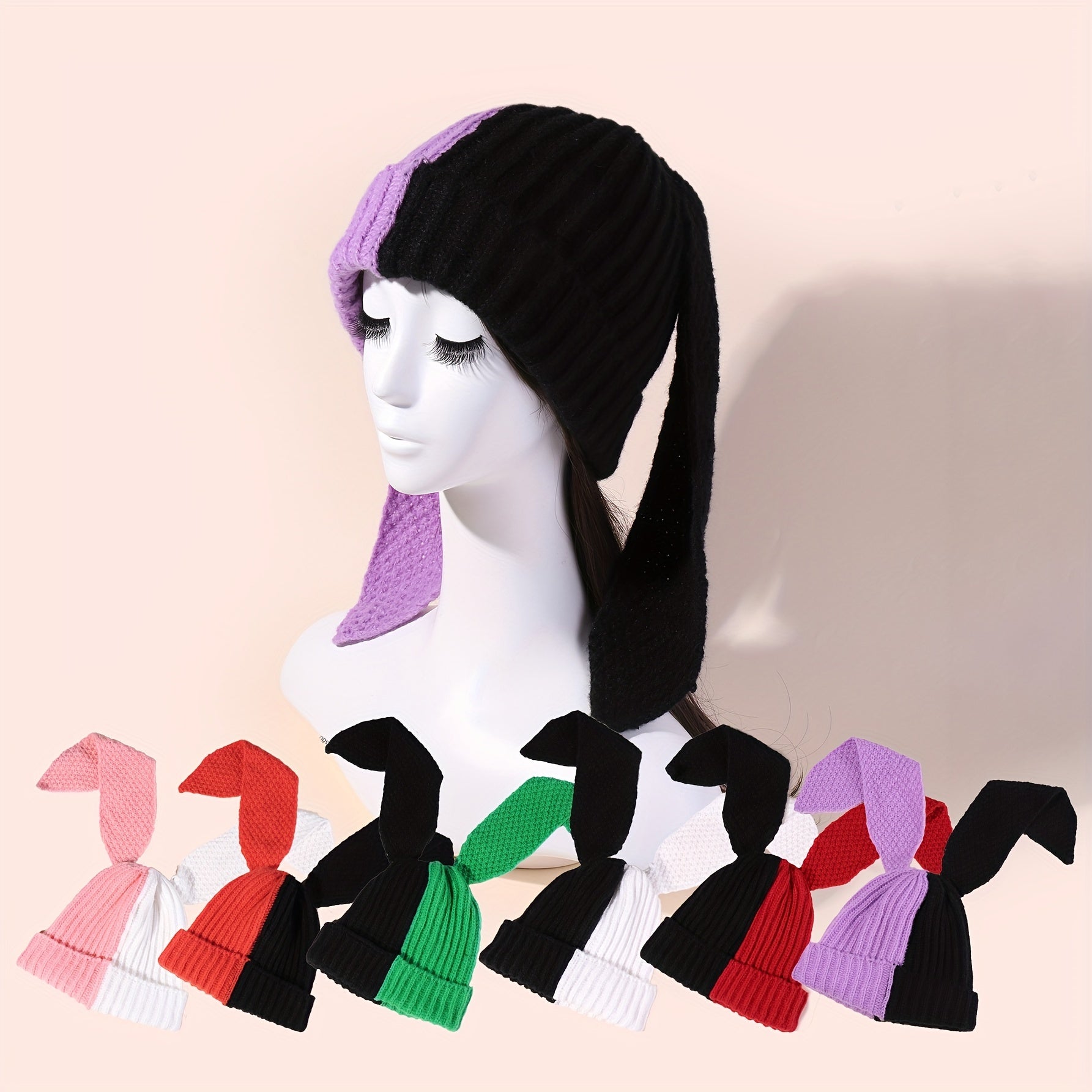 Bunny Beanie Hat - Crochet Style Winter Cap